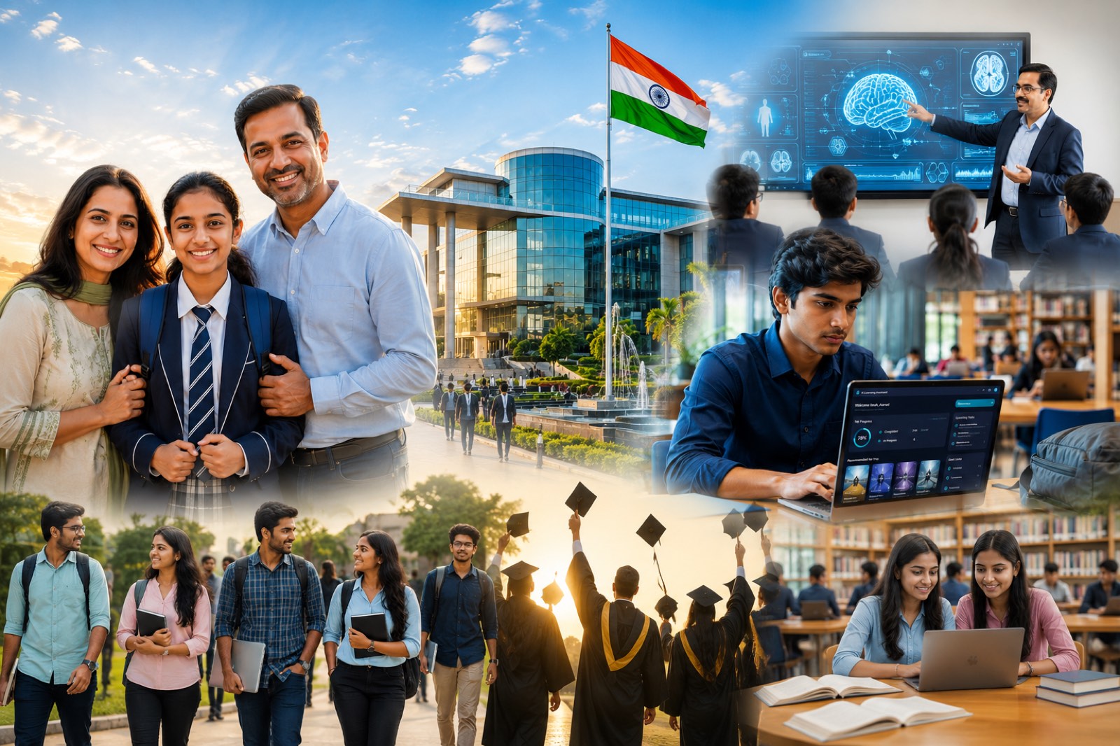 Students and staff outside a coaching institute campus