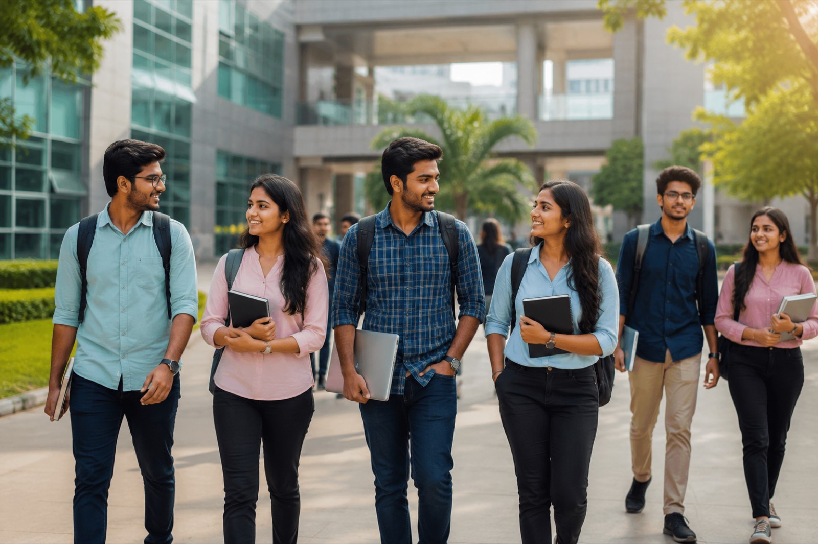 School students walking together on campus